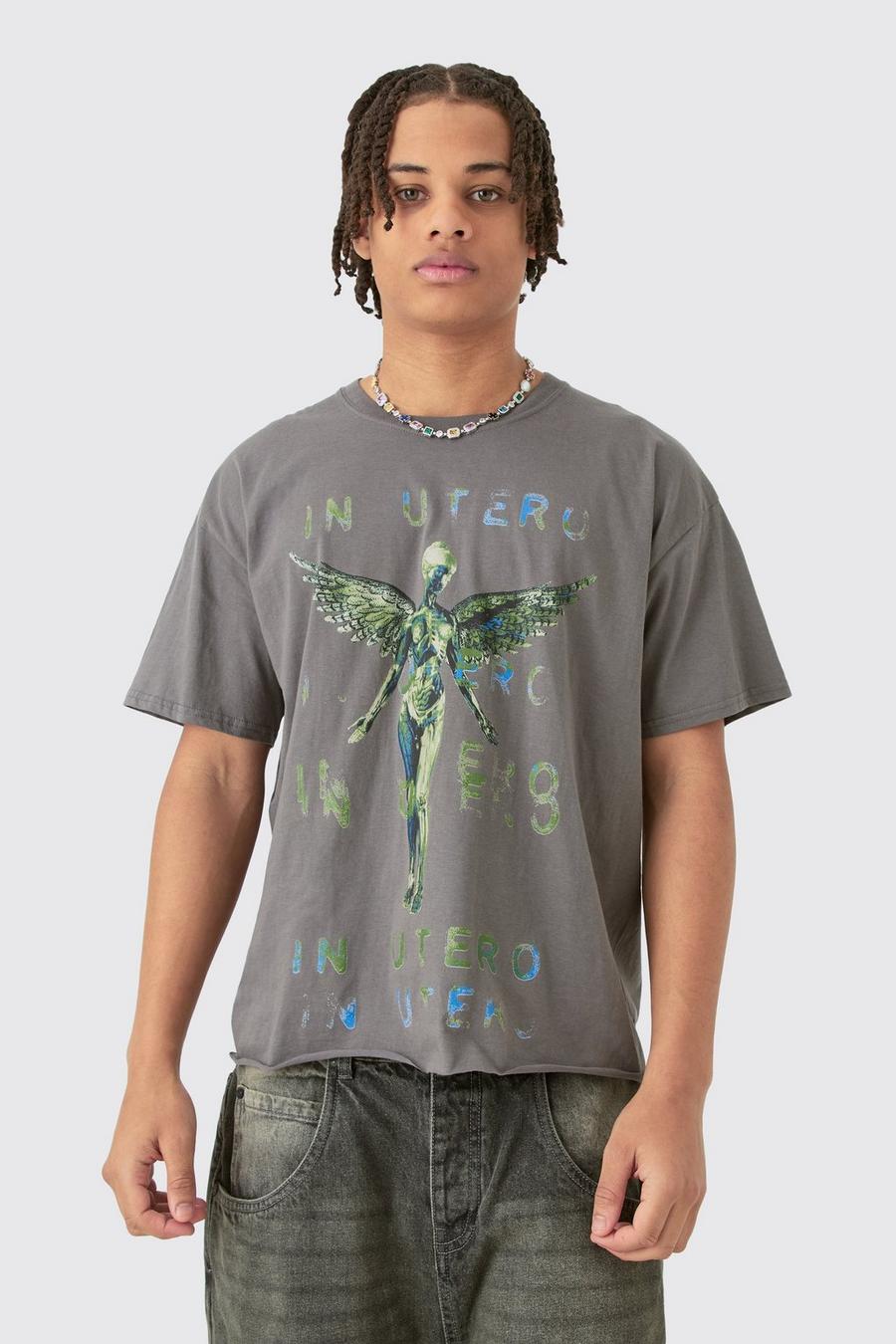 Camiseta recta holgada con estampado de Nirvana, Charcoal