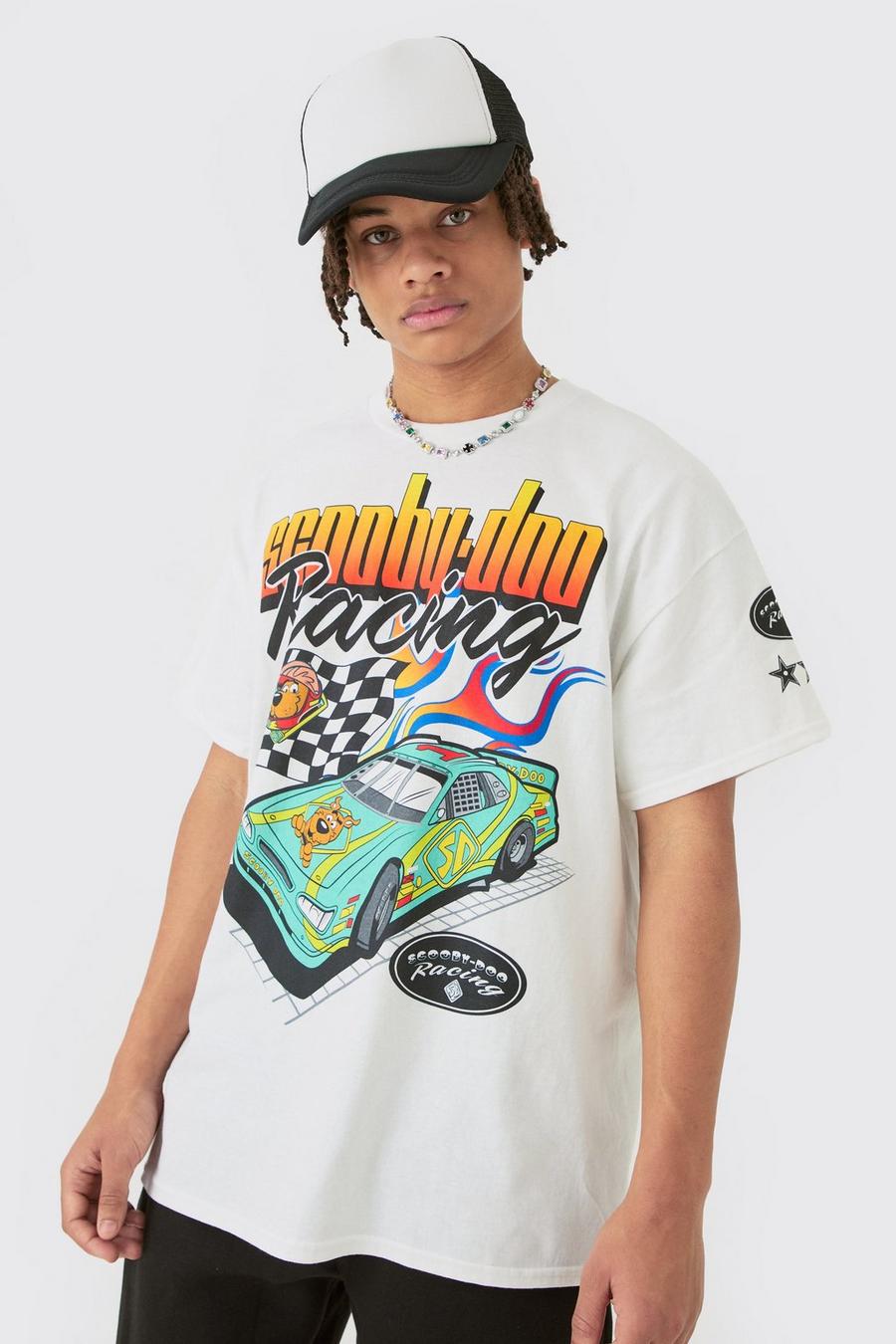 Oversize T-Shirt mit lizenziertem Scooby Doo Racing Print, White
