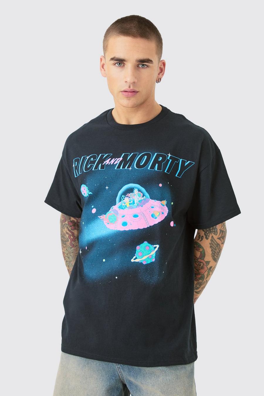 Black Oversized Rick And Morty Space License T-shirt image number 1