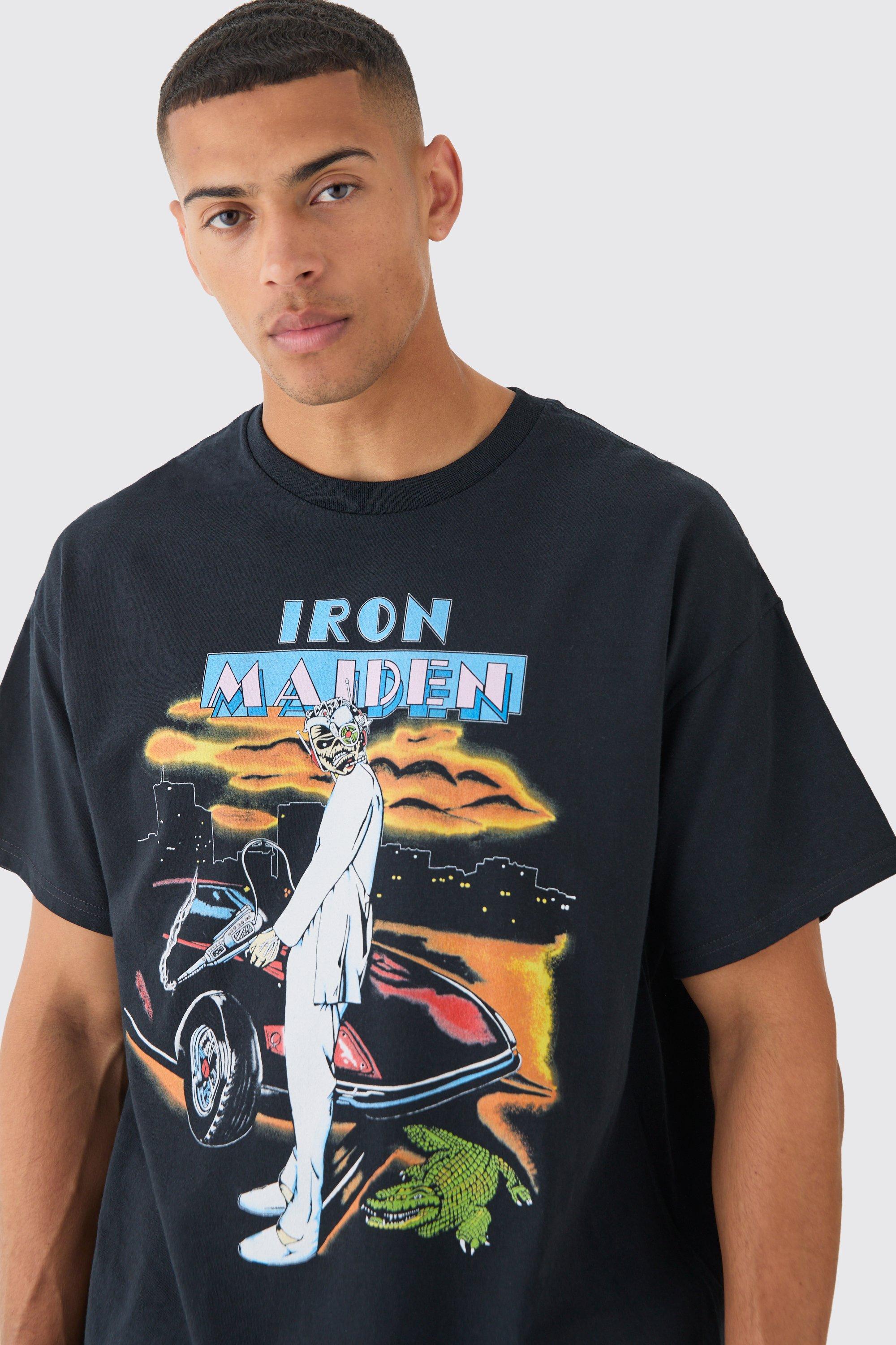 boohooMAN Men s Loose Iron Maiden Band License T Shirt Black