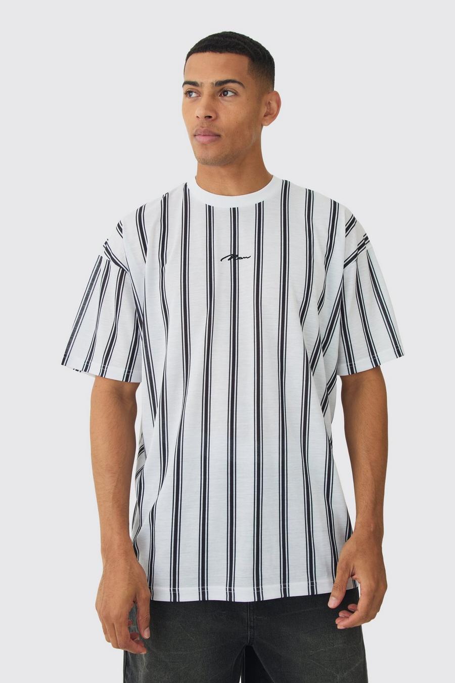 White Oversized Stripe Man Signature T-shirt image number 1