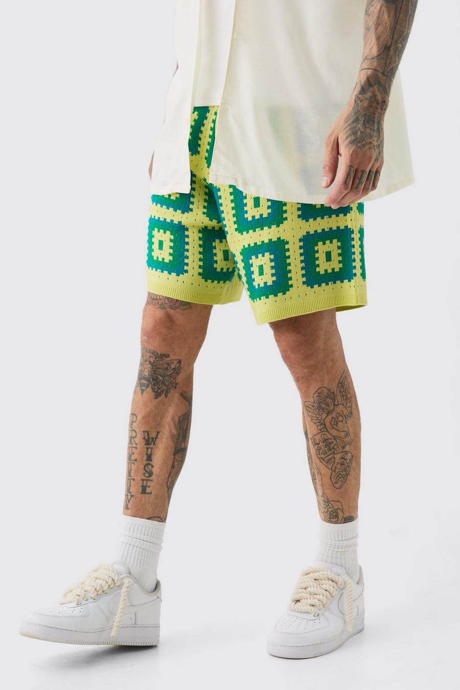 Green Tall Crochet Relaxed Fit Shorts image number 1