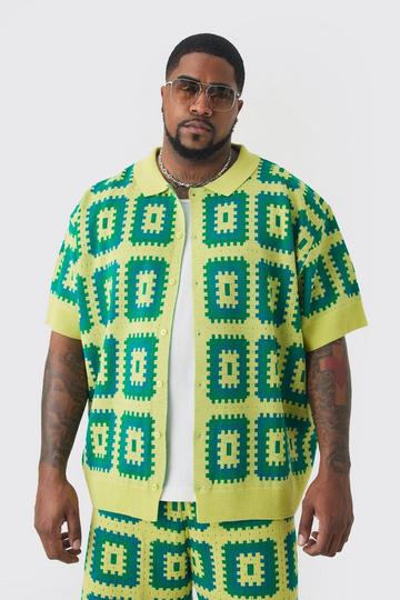 Plus Oversized Crochet Revere Shirt green