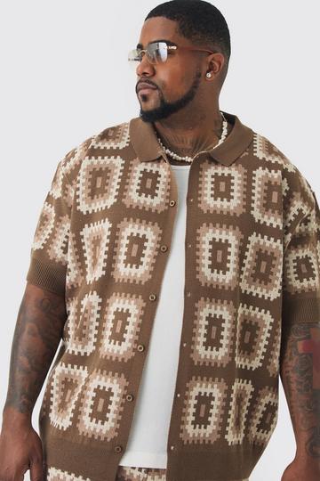 Plus Oversized Crochet Revere Shirt stone