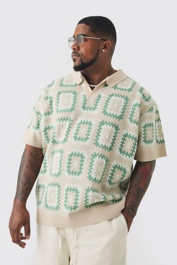 Plus Oversized Revere Crochet Polo sage