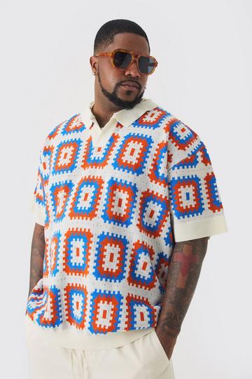 Plus Oversized Revere Crochet Polo orange