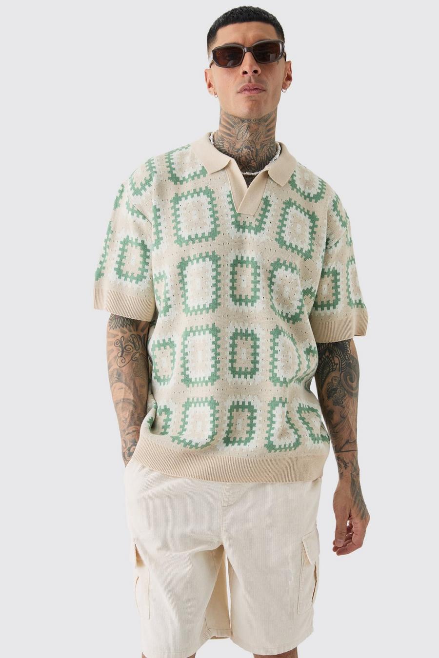 Sage Tall Oversized Revere Crochet Polo image number 1