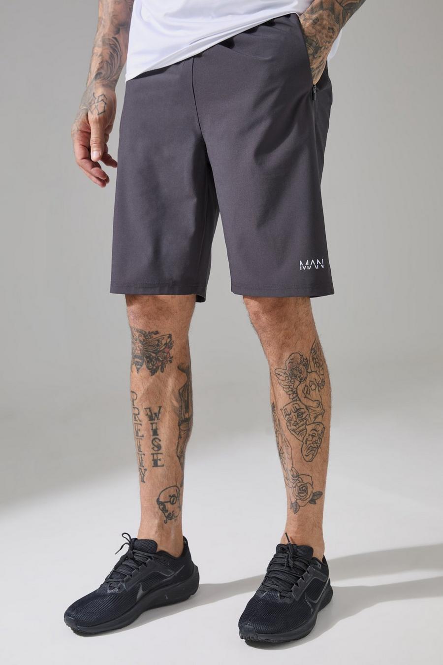 Charcoal Tall Man Active Gym 9inch Shorts With Zip Pockets