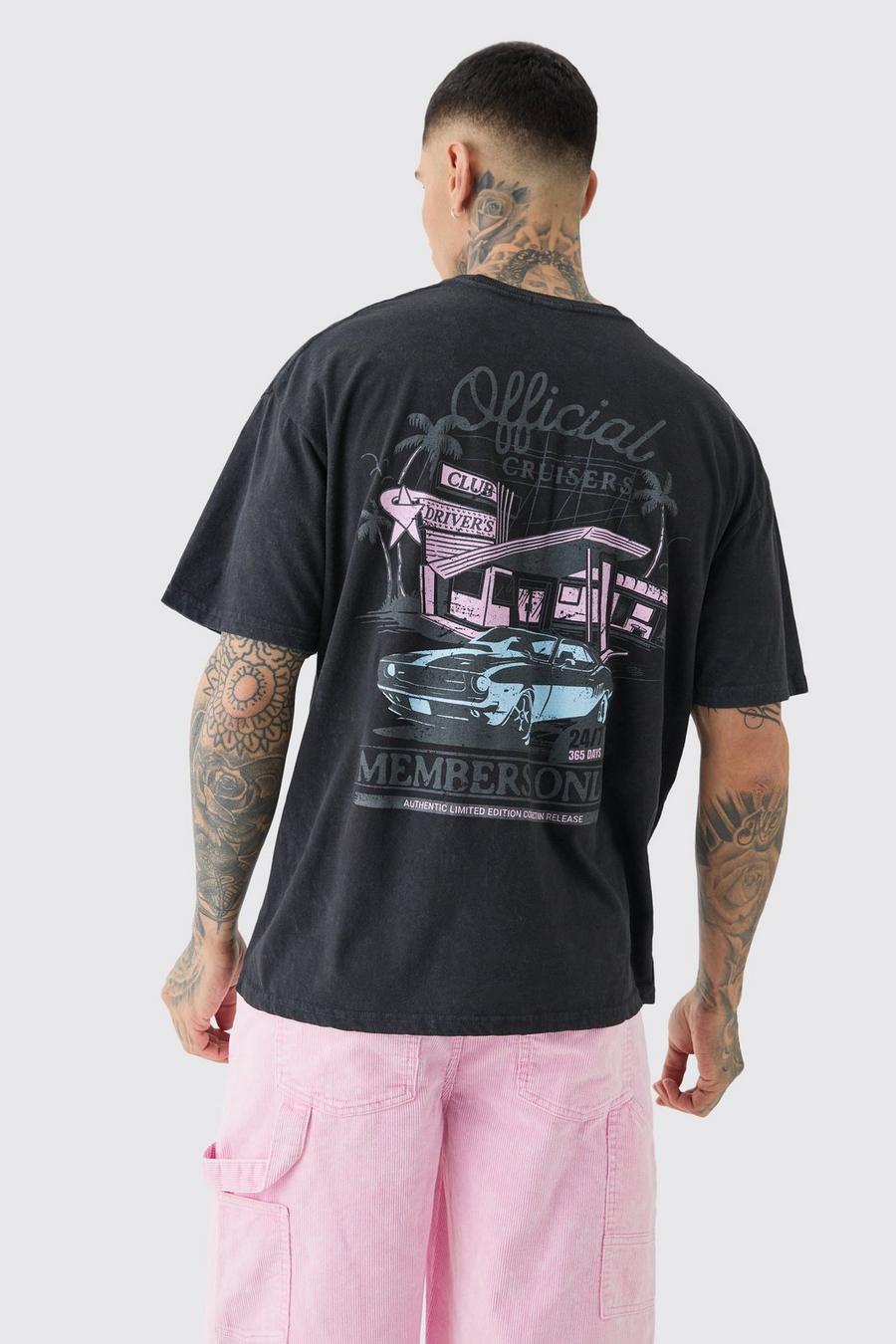 Tall Members Only Racer T-shirt In Acid Wash Grey