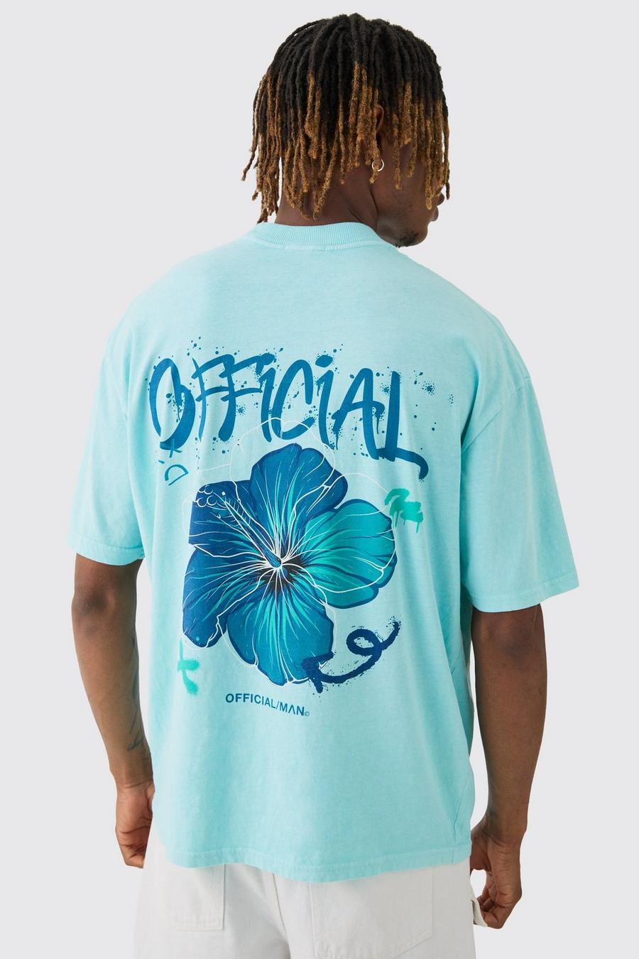 Tall Official Floral Back Print T-shirt In Blue image number 1