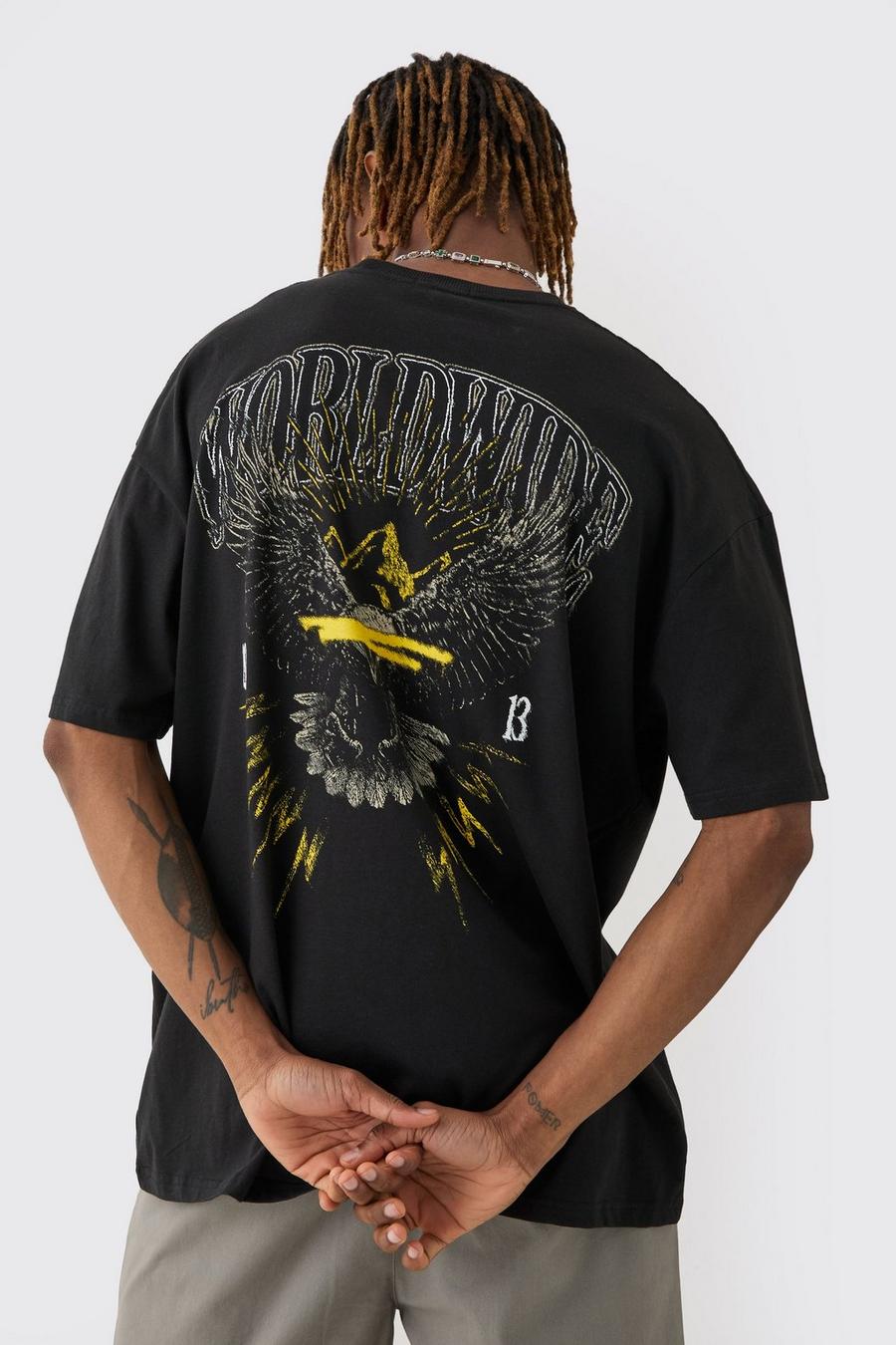 Black Tall Worldwide Eagle Back Print T-Shirt image number 1