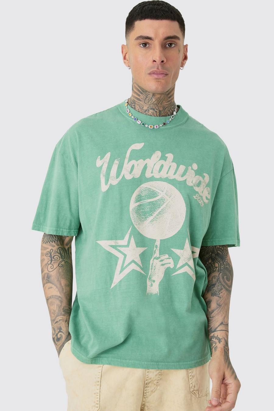 Tall Worldwide Baseball T-shirt In Green image number 1