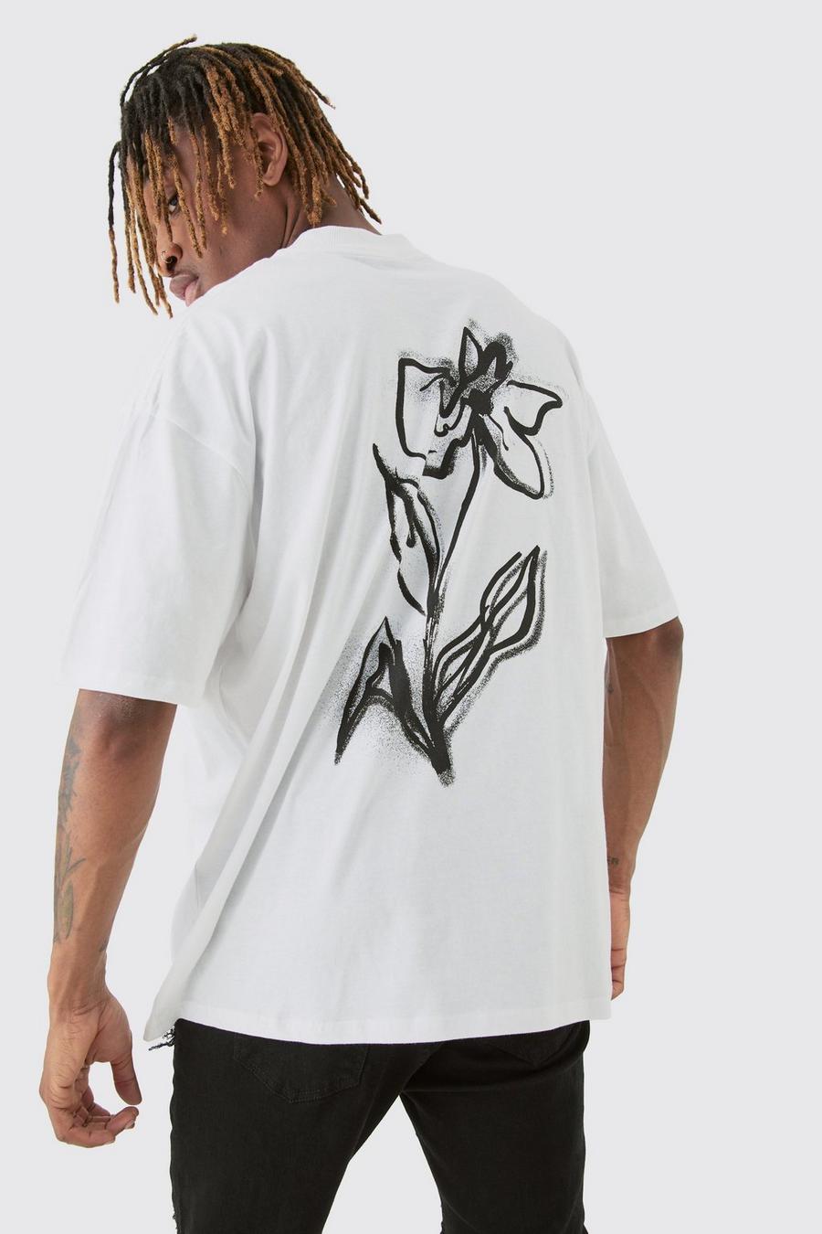 White Tall Monochroom Bloemen T-Shirt In Wit