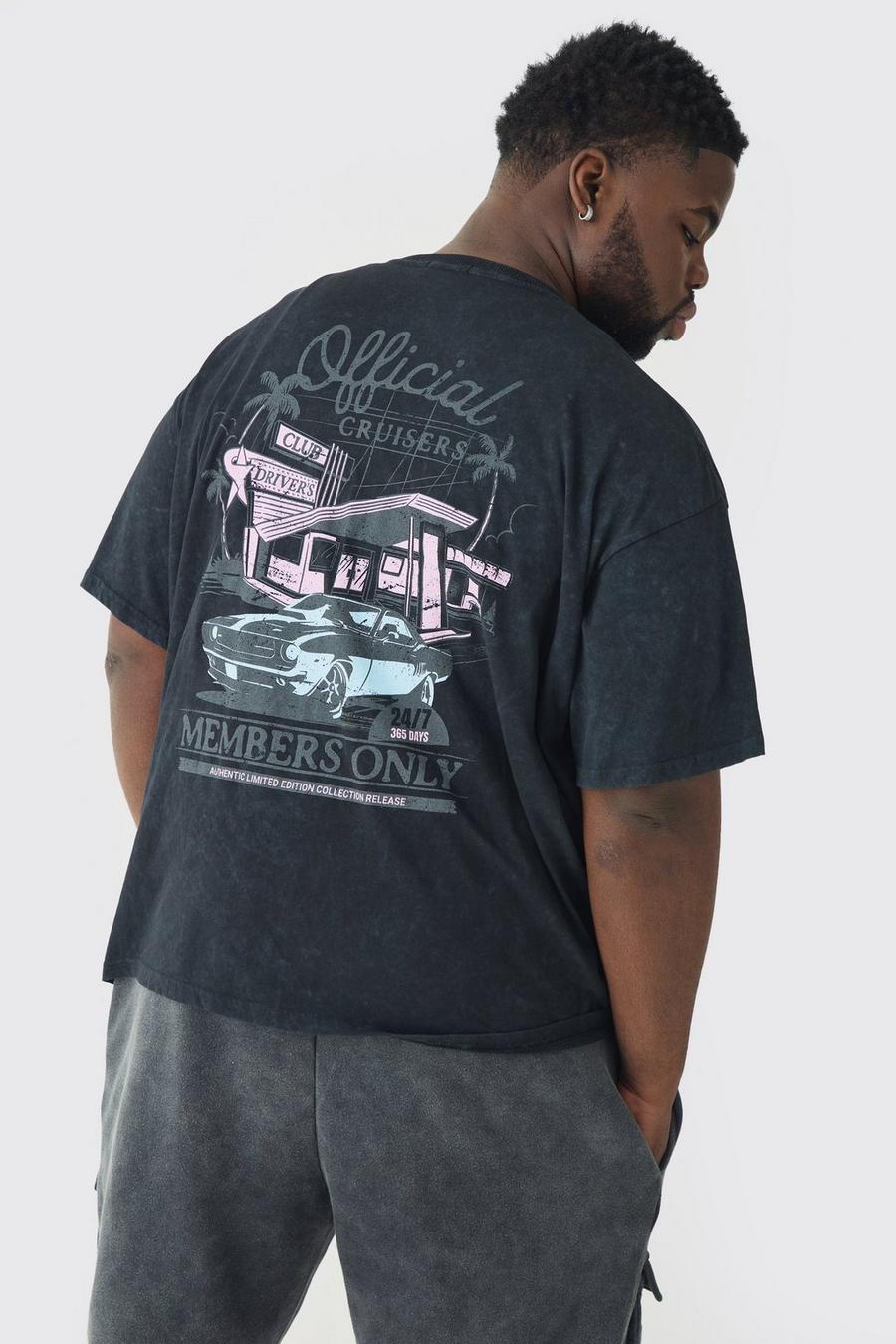 Plus Members Only Racer T-shirt In Acid Wash Grey
