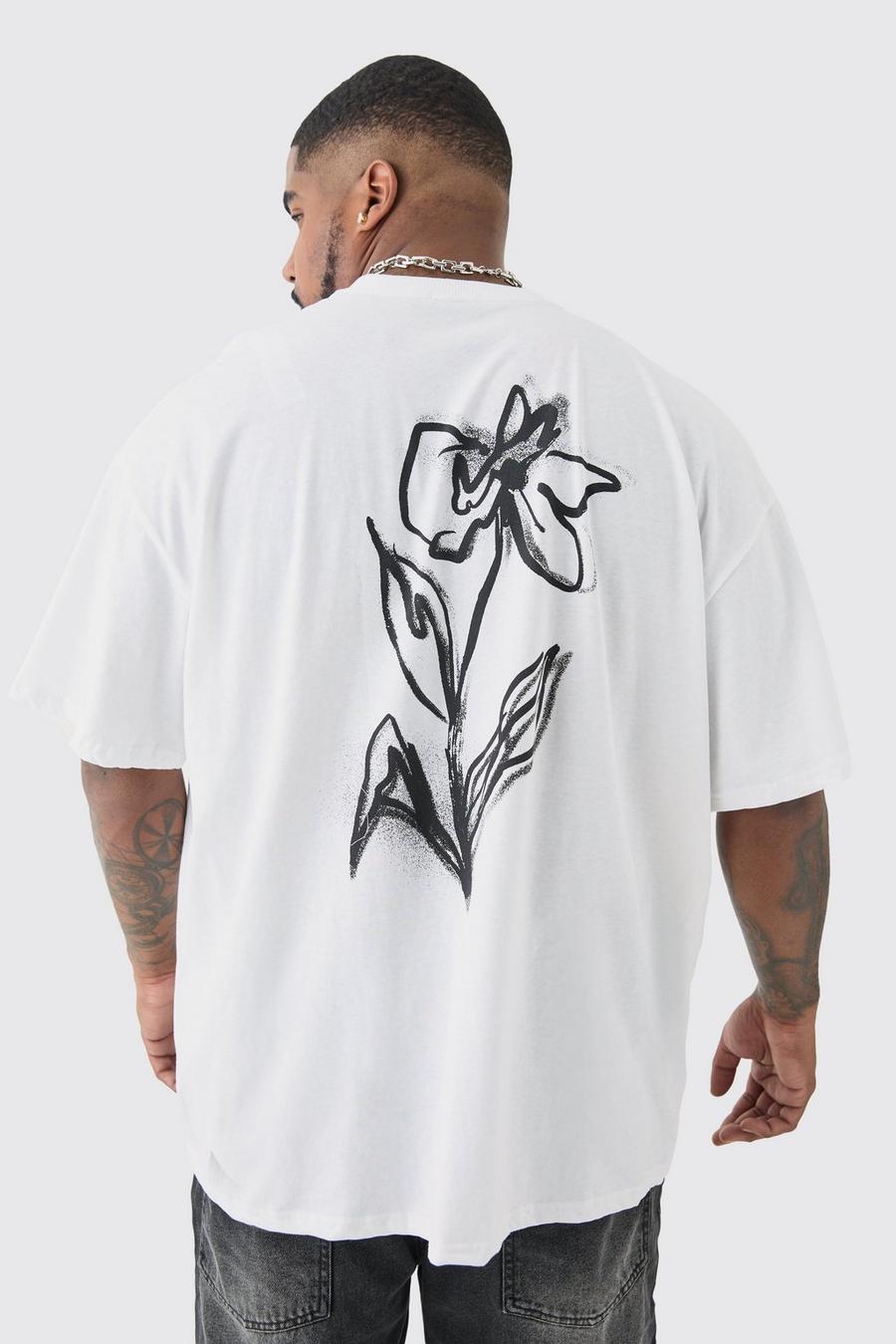 Camiseta Plus blanca con estampado de flores monocromáticas, White image number 1