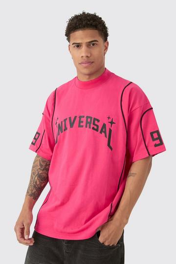 Pink Oversized Extended Neck Universal Graphic T-shirt