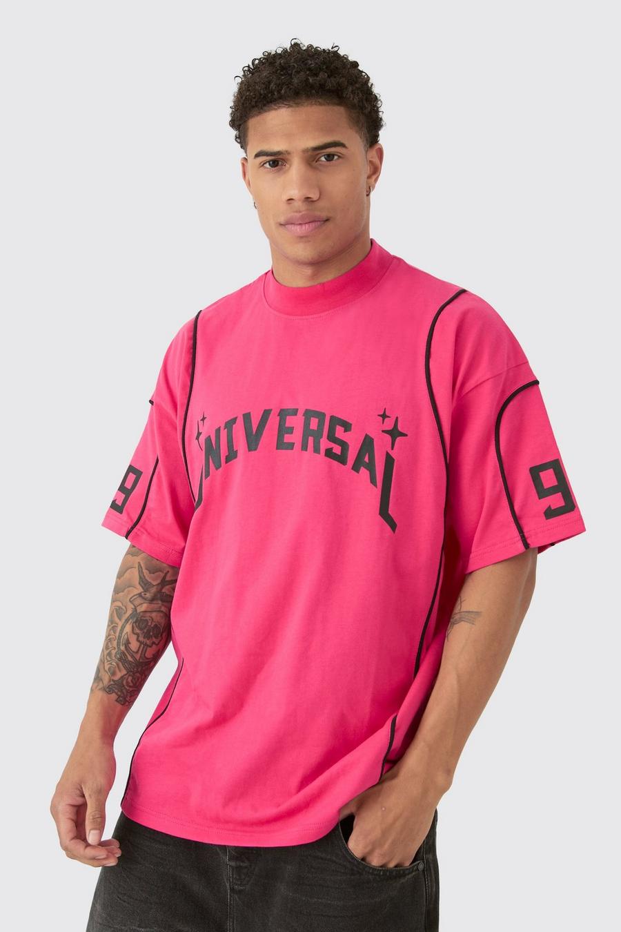 Dark pink Oversized Extended Neck Universal Graphic T-shirt image number 1