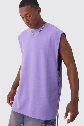 Oversized Reverse Loopback Lace Up Tank lilac