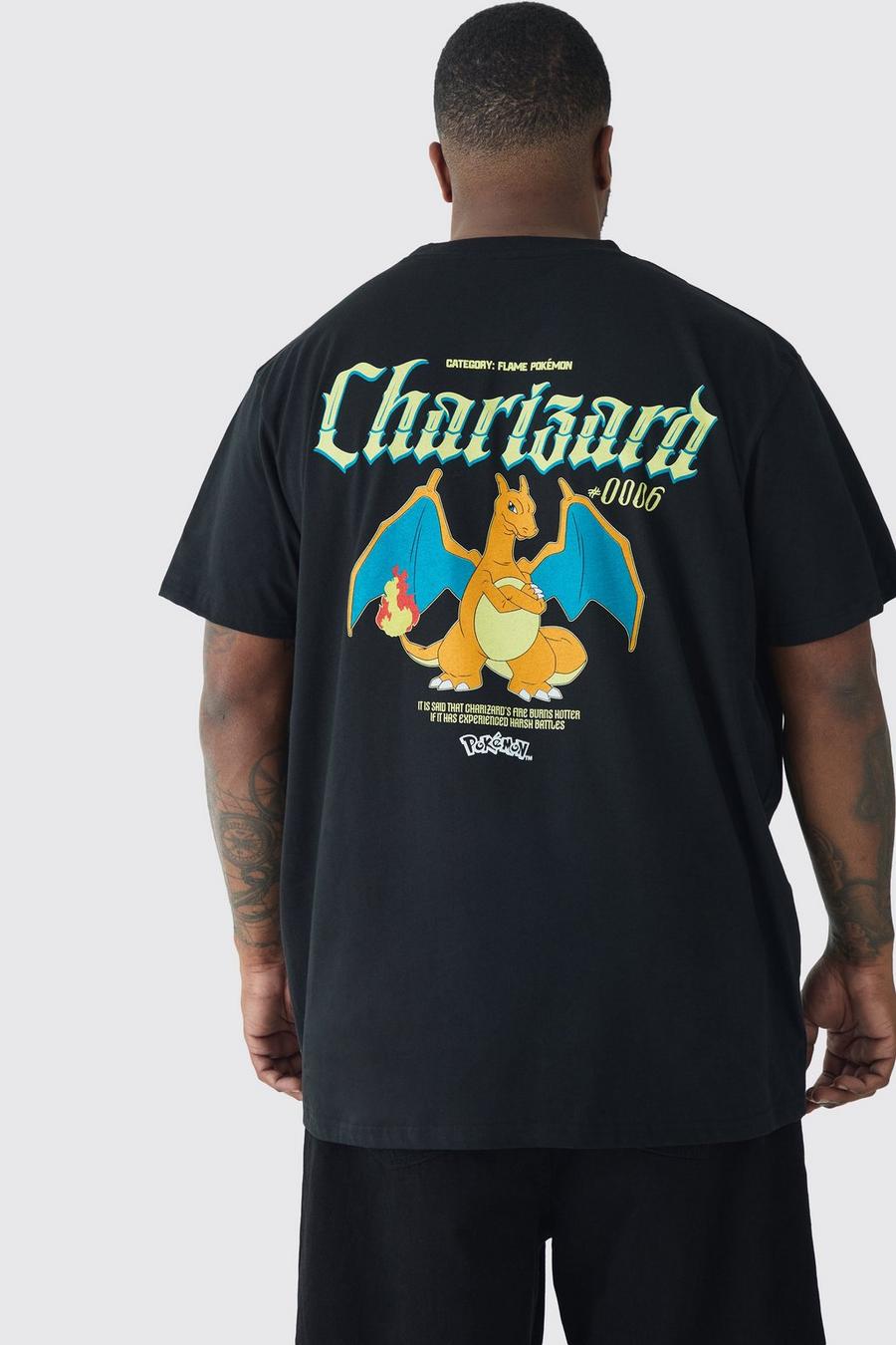 Black Plus Pokemon Charizard License Back Print T-shirt