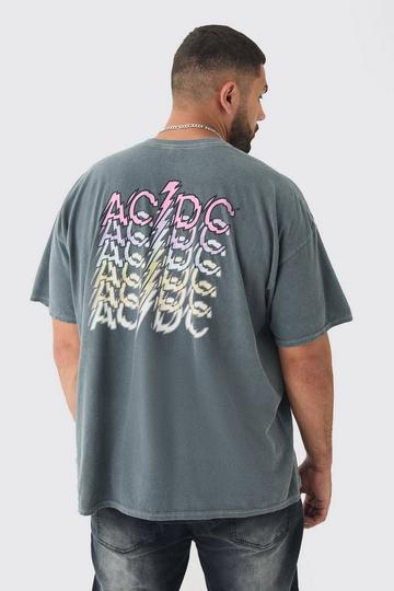 Plus Acdc License Overdye Back Graphic T-Shirt charcoal