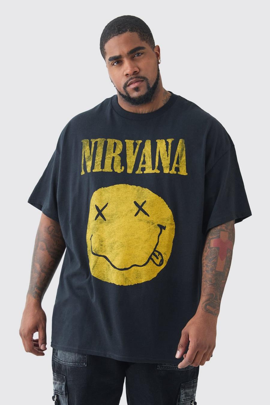 Black Plus Gelicenseerd Nirvana Smiley T-Shirt Met Print image number 1
