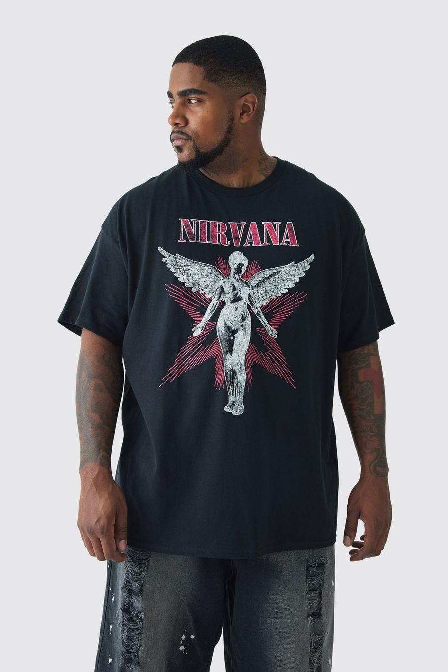 Black Plus Nirvana Angel License Print T-shirt image number 1
