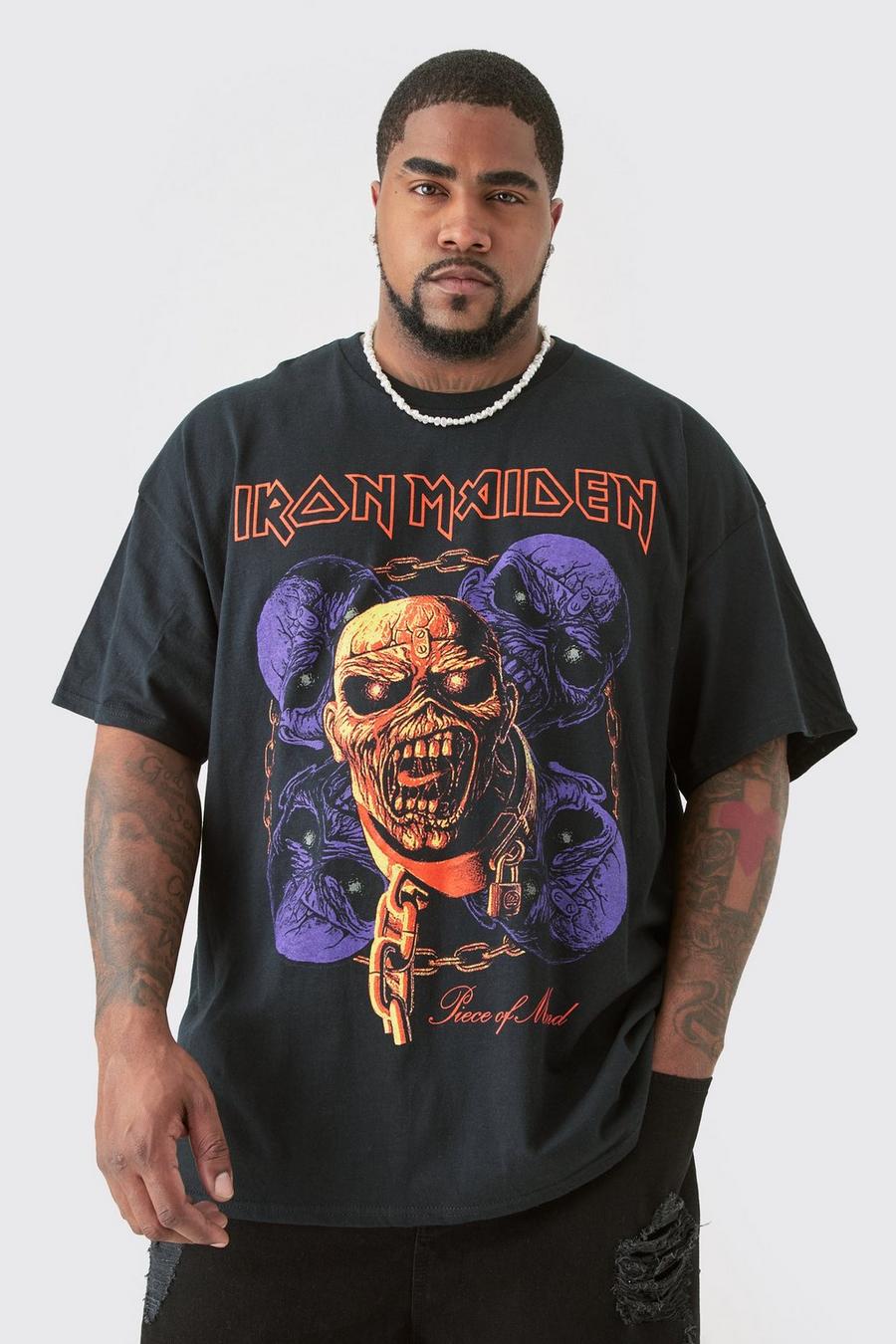 Plus T-Shirt mit lizenziertem Iron Maiden Print, Black