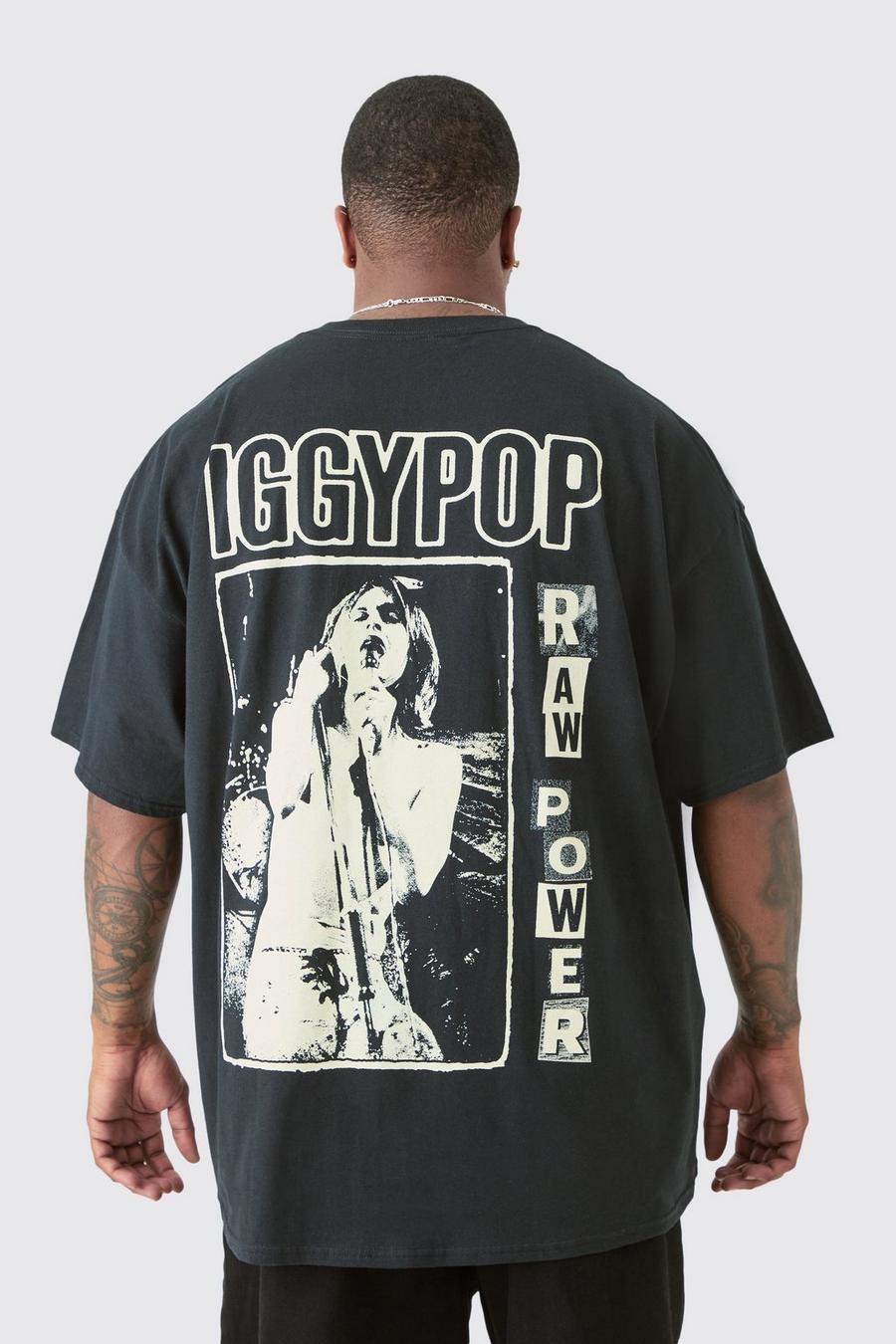 T-shirt Plus Size ufficiale Iggy Pop con stampa fronte e retro, Black