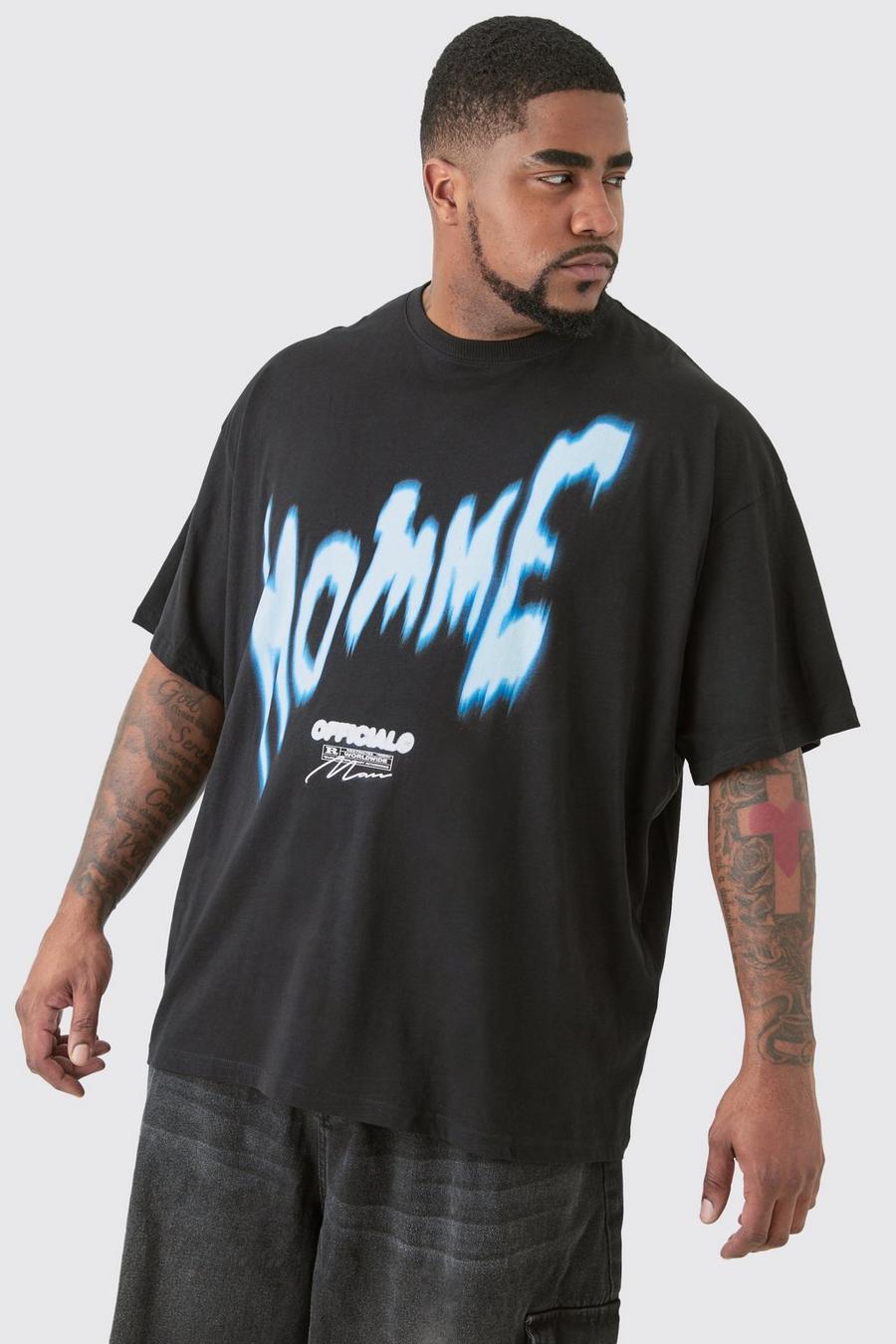 Plus Painted Homme Print T-shirt In Black image number 1