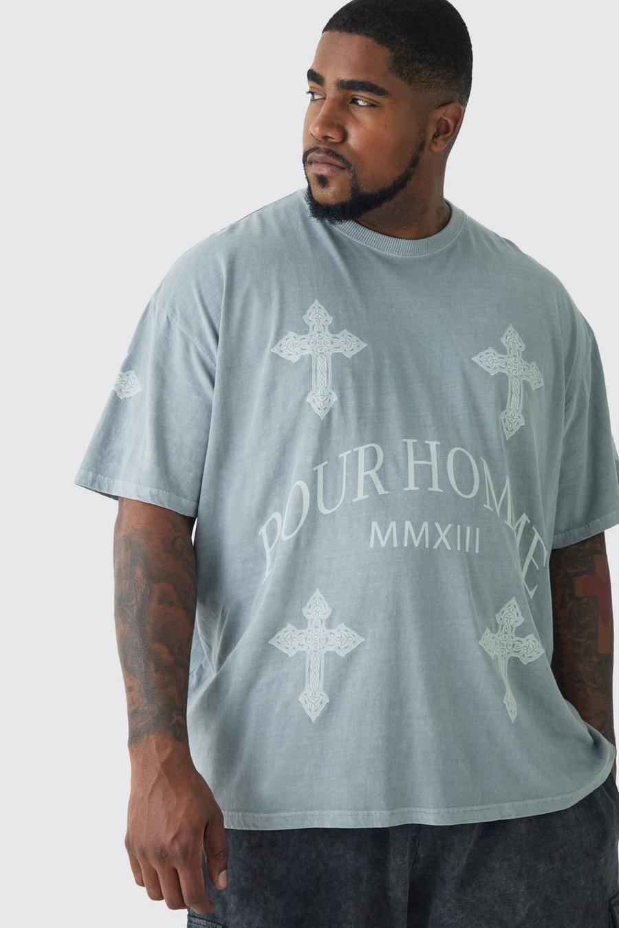 Plus Pour Homme Cross Printed T-shirt In Grey