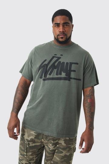 Plus Kaki Homme Graffiti T-Shirt khaki