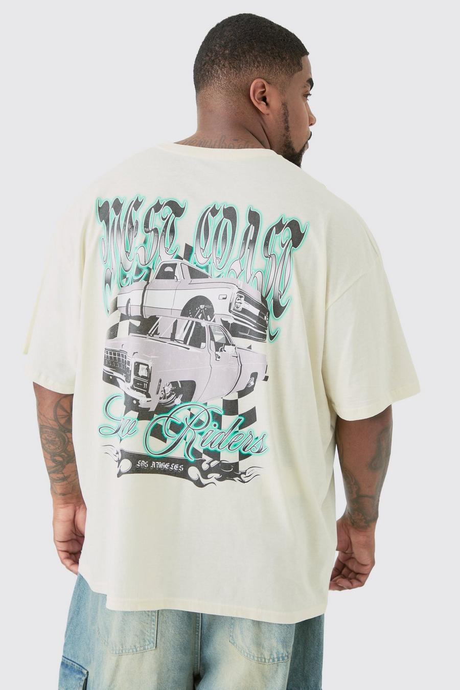 Plus West Coast Graphic back Print  Car T-shirt In Ecru image number 1