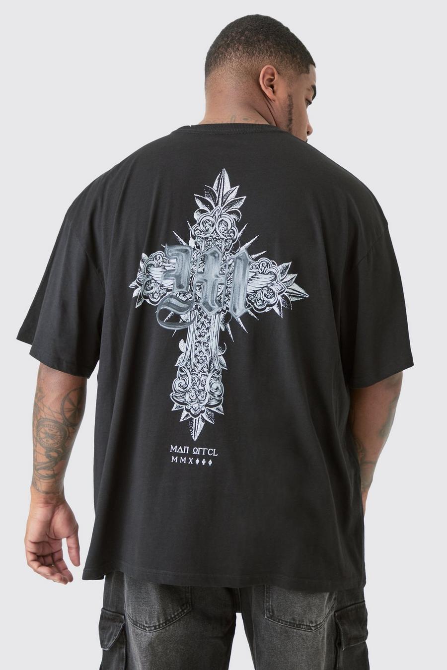 Plus Metallic Cross Back Print T-shirt In Black image number 1