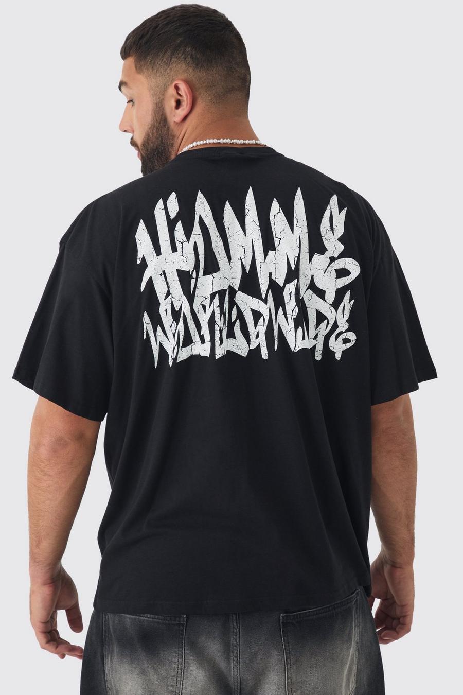 Plus Graffiti Homme Worldwide Back Print T-shirt In Black image number 1