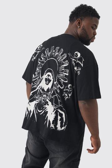 Plus Over The Seam Renaissance Back Print T-shirt In Black black