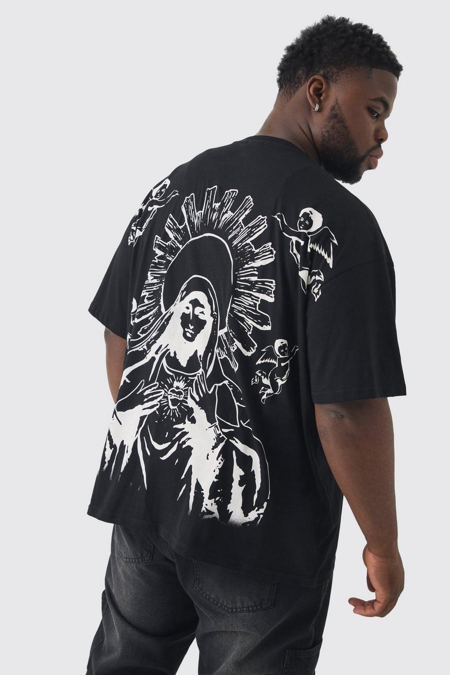Plus Over The Seam Renaissance Back Print T-shirt In Black image number 1