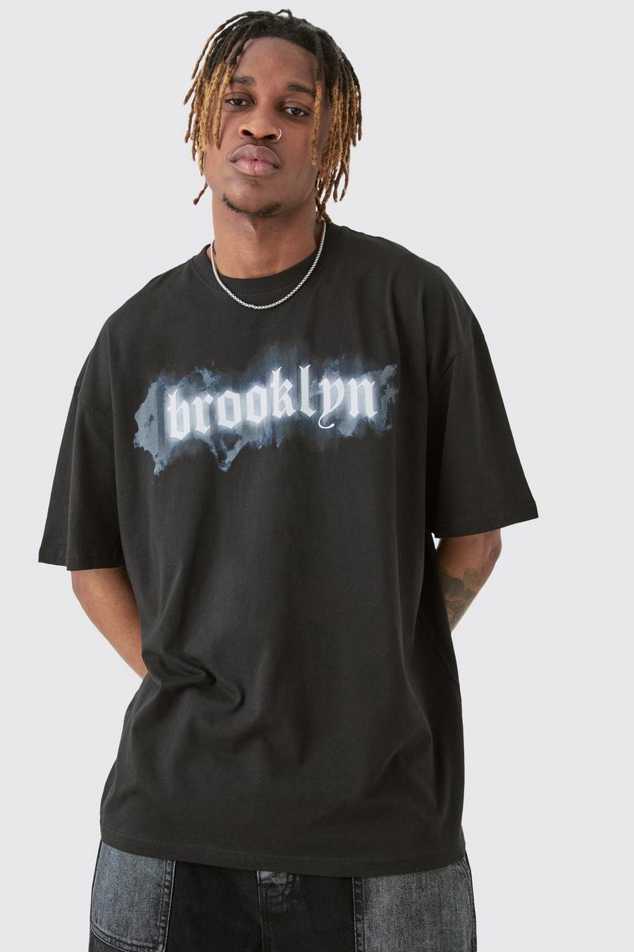 Tall schwarzes T-Shirt mit Brooklyn-Print, Black
