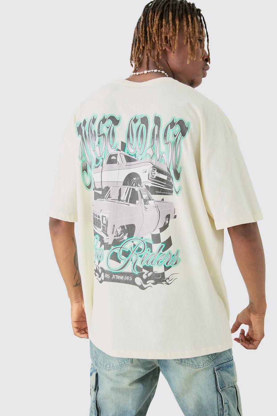 Tall West Coast Graphic Car Back Print T-shirt In Ecru image number 1