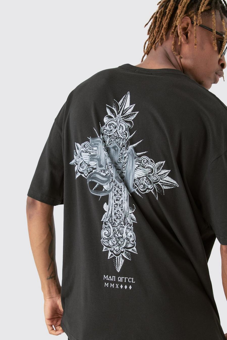 Tall Metallic Back Print Cross T-shirt In Black image number 1
