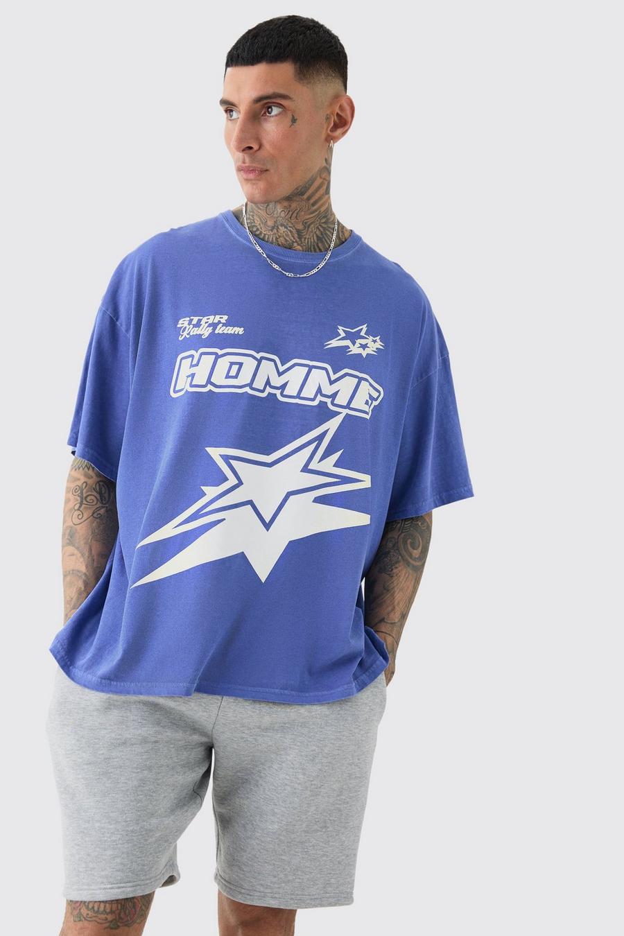 Tall Homme Racer Moto T-shirt In Cobalt