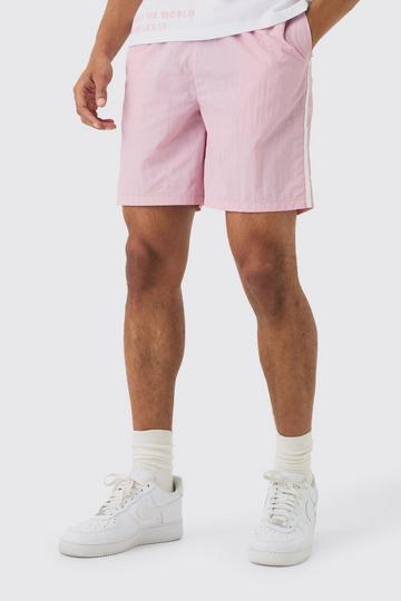 Elasticated Waist Relaxed Side Piping Shell Short Shorts In Pink pink