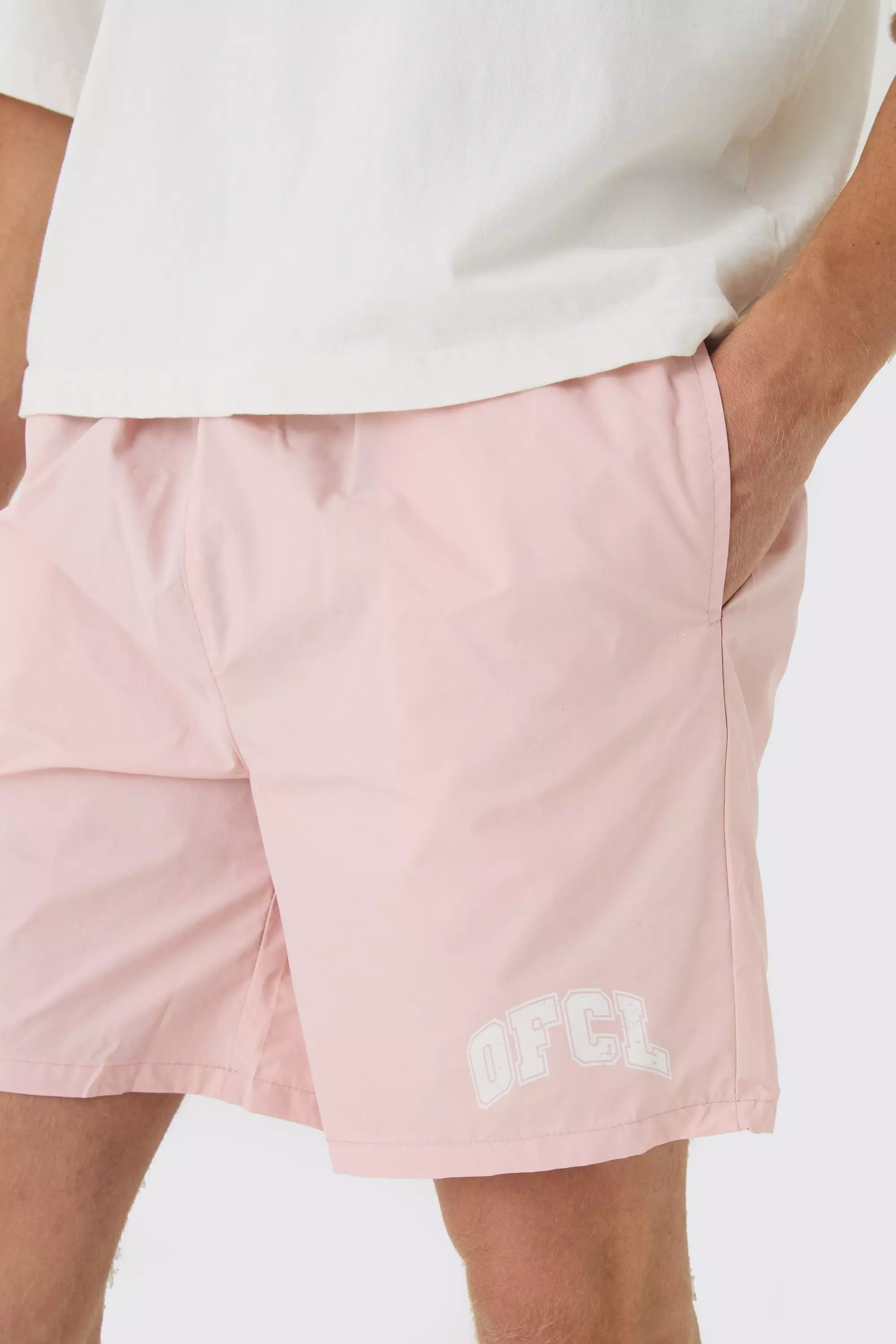 Elasticated Waist OFCL Relaxed Shell Short Shorts In Pink alternative image