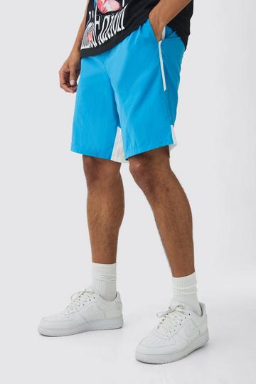 Elasticated Waist Relaxed Side Stripe Shell Long Shorts In Blue blue