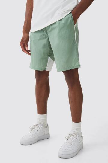 Elasticated Waist Side Stripe Shell Shorts In Sage sage