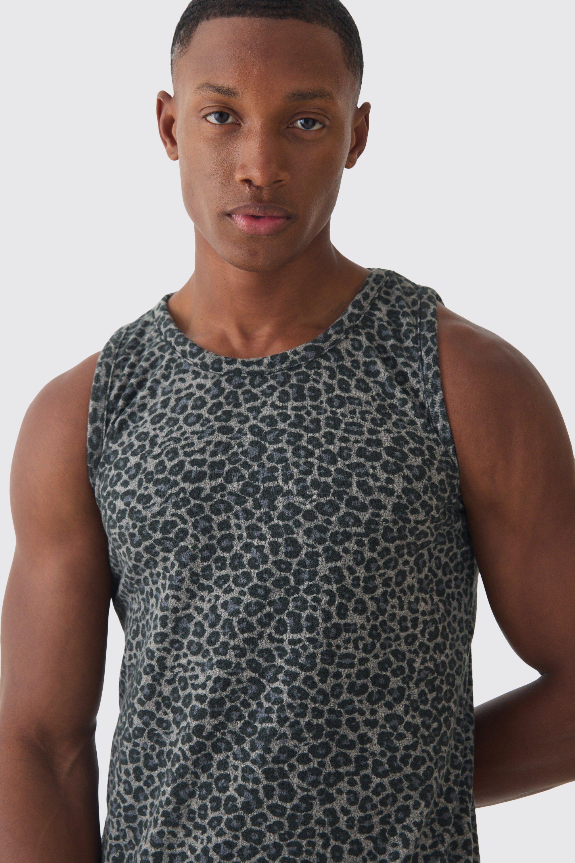 Muscle Fit Leopard Print Vest boohoo