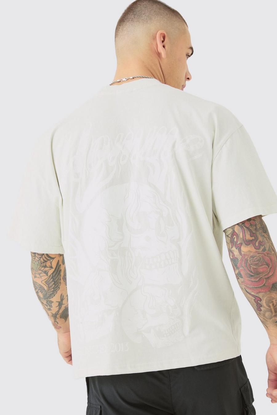 Camiseta oversize recta con estampado gráfico Homme de letras góticas, Ecru