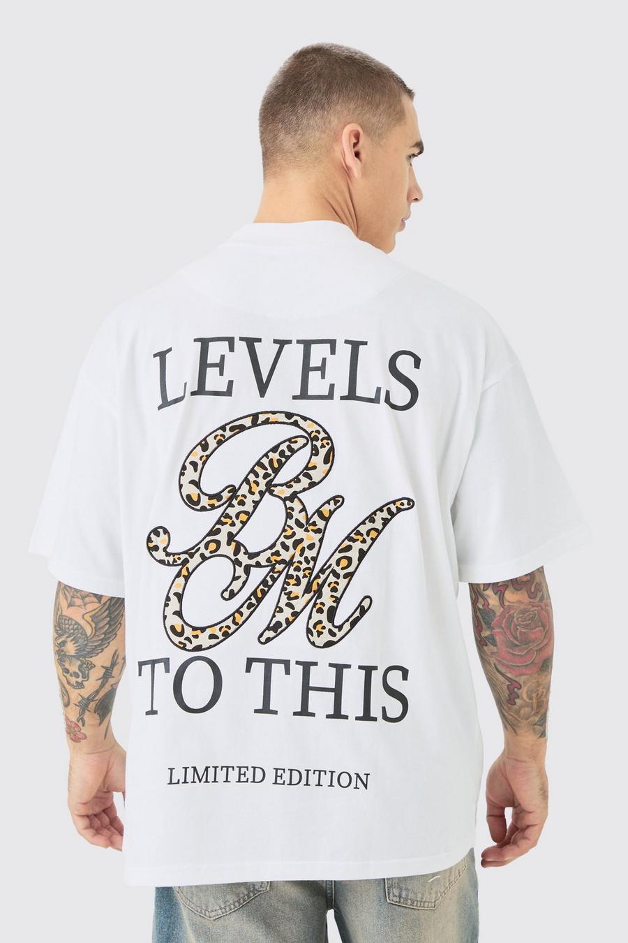 White Oversized Extended Neck Heavyweight Leopard Applique T-shirt image number 1