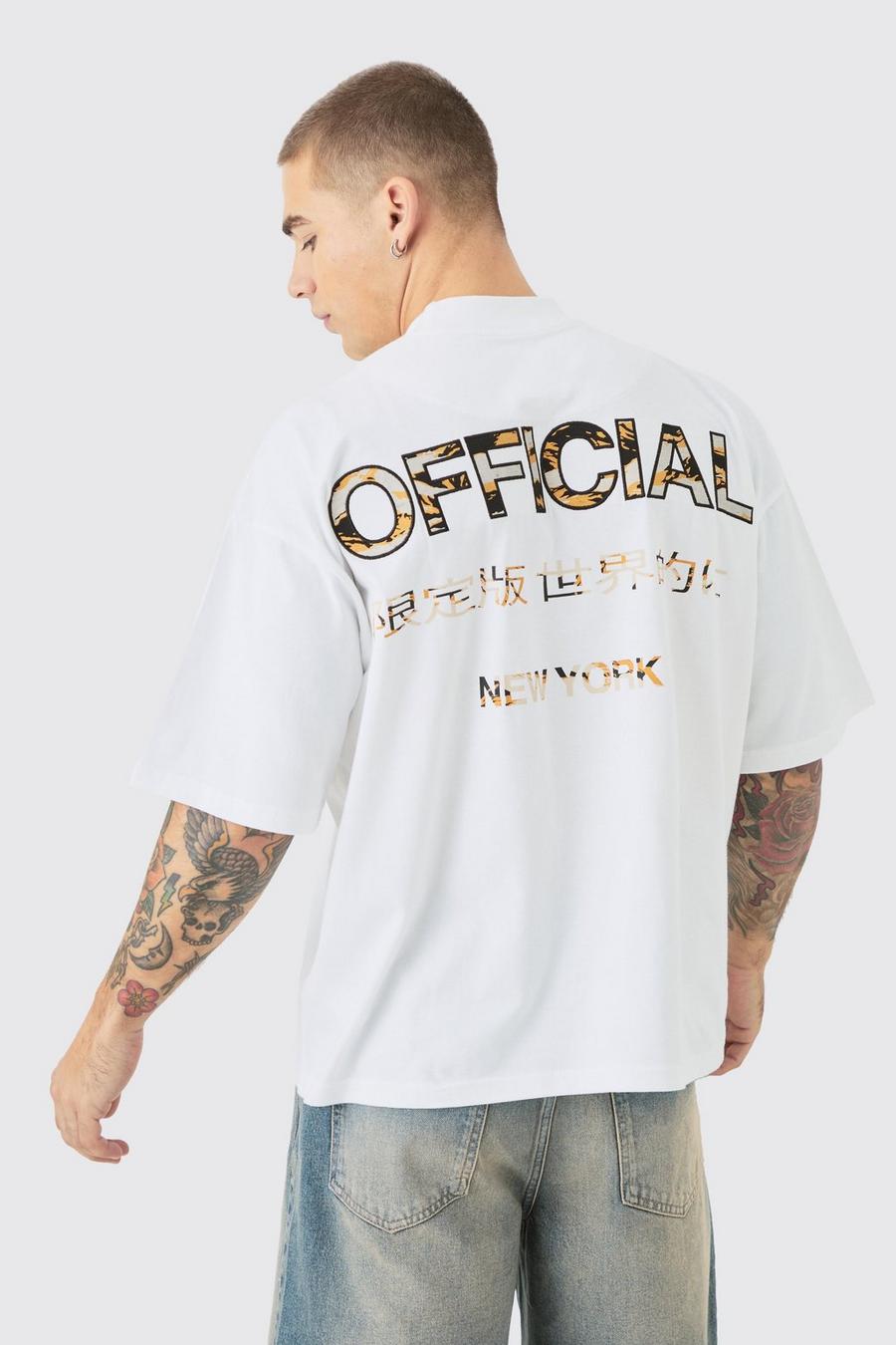 White Oversized Boxy Extended Neck Heavyweight Applique T-shirt