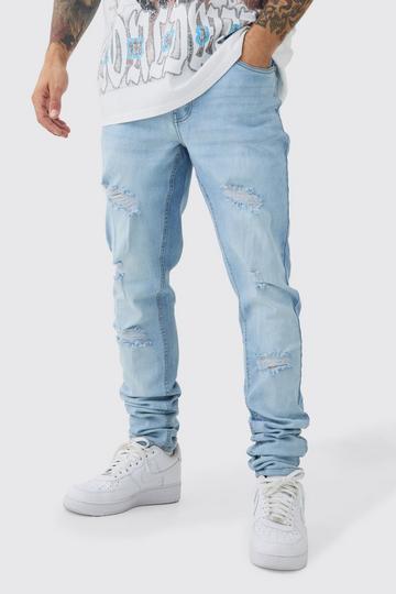 Blue Skinny Stretch Stacked Ripped Jeans