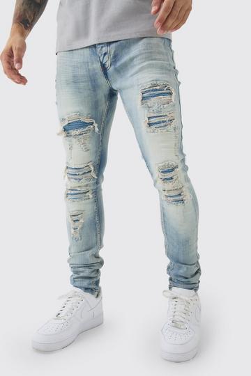 Light Brown Super Skinny Stretch Pale Blue Biker Rip & Repair Jeans